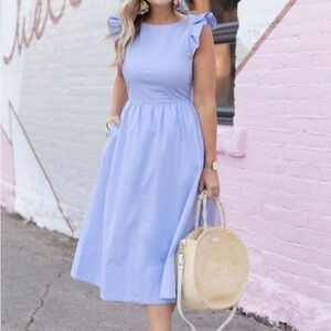 1901 Light Blue Ruffle Sleeve Midi Dress
